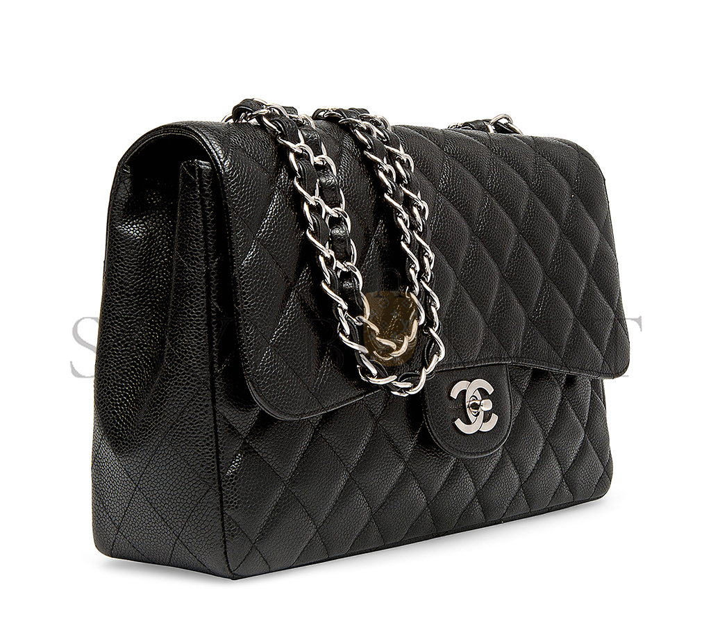 Ch*el master classic flap jumbo30 black caviar silver buckle (30*19.5*10cm)